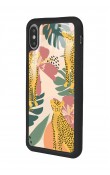 iPhone X - Xs Çiçekli Leopar Tasarımlı Glossy Telefon Kılıfı