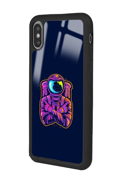 iPhone X - Xs Neon Astronot Tasarımlı Glossy Telefon Kılıfı