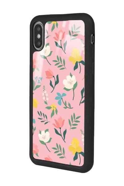 iPhone X - Xs Pinky Flowers Tasarımlı Glossy Telefon Kılıfı