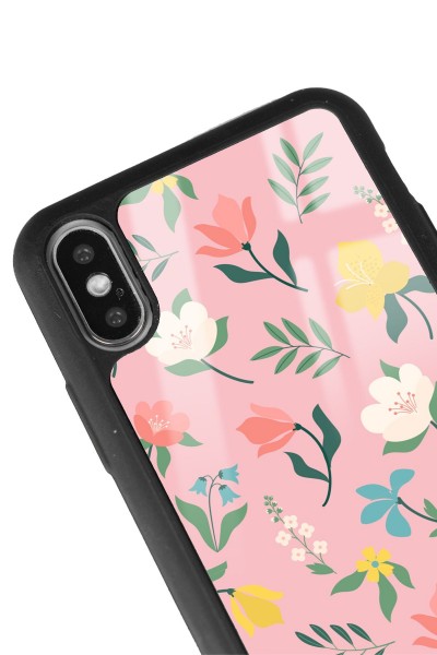 iPhone X - Xs Pinky Flowers Tasarımlı Glossy Telefon Kılıfı