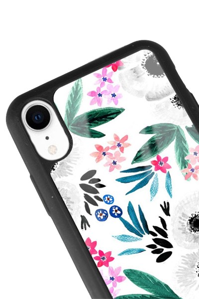 iPhone Xr Beyaz Çiçek Tasarımlı Glossy Telefon Kılıfı