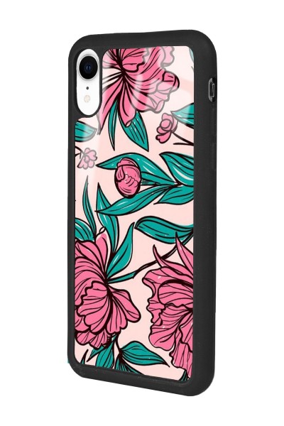 iPhone Xr Fuşya Çiçekli Tasarımlı Glossy Telefon Kılıfı