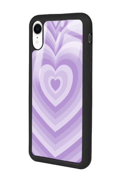 iPhone Xr Lila Kalp Tasarımlı Glossy Telefon Kılıfı