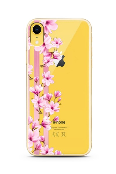 iPhone Xr Transparan Çiçek Tasarımlı Süper Şeffaf Silikon Telefon Kılıfı