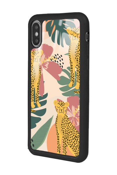 iPhone Xs Max Çiçekli Leopar Tasarımlı Glossy Telefon Kılıfı