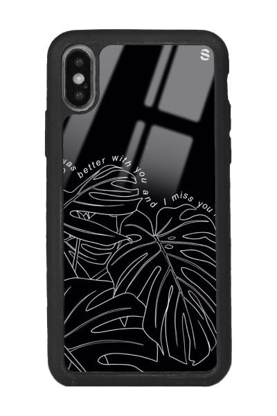 iPhone Xs Max Dark Leaf Tasarımlı Glossy Telefon Kılıfı