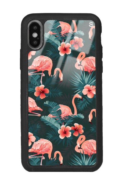 iPhone Xs Max Flamingo Leaf Tasarımlı Glossy Telefon Kılıfı