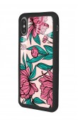 iPhone Xs Max Fuşya Çiçekli Tasarımlı Glossy Telefon Kılıfı
