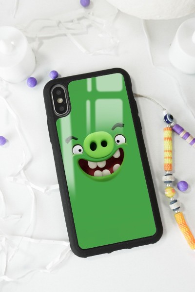 iPhone Xs Max Green Angry Birds Tasarımlı Glossy Telefon Uyumlu Kılıfı