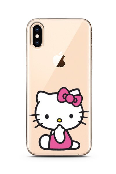 iPhone Xs Max Hello Kitty Tasarımlı Süper Şeffaf Silikon Telefon Kılıfı