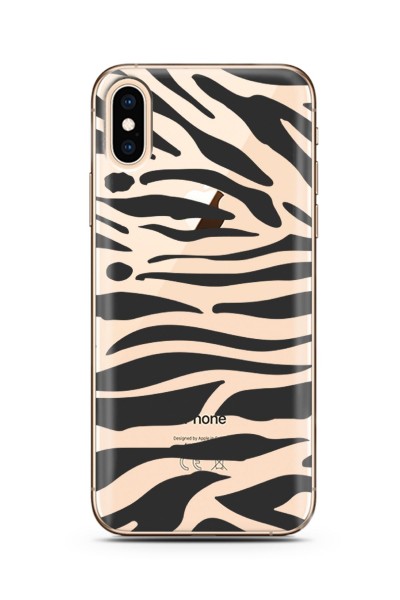 iPhone Xs Max Uyumlu Zebra Tasarımlı Süper Şeffaf Silikon Telefon Kılıfı