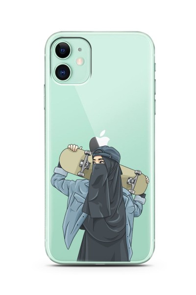 Kaykay Kız Tasarım Süper Şeffaf Silikon Telefon Kılıfı iPhone 11