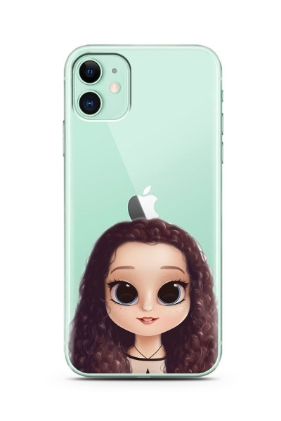 Kıvırcık Saçlı Kız Tasarımlı Süper Şeffaf Silikon Iphone 11 Telefon Kılıfı