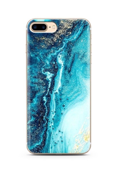 Mavi Kumsal Tasarımlı Süper Şeffaf Silikon iPhone 7 Plus Telefon Kılıfı