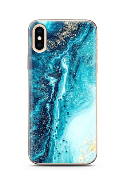 Mavi Kumsal Tasarımlı Süper Şeffaf Silikon Telefon Kılıfı iPhone Xs Max