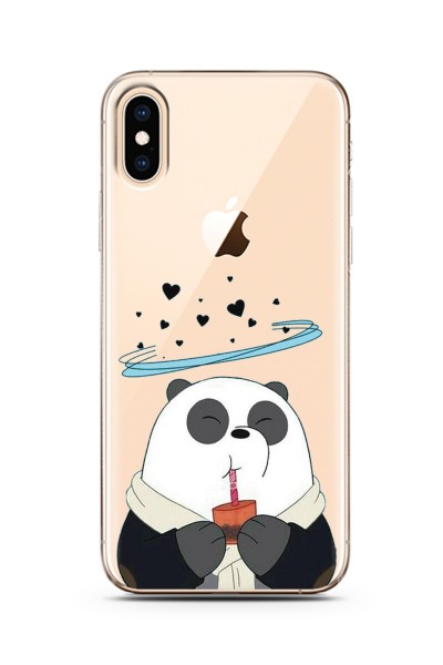 Panda Tasarımlı Süper Şeffaf Silikon Telefon Kılıfı iPhone Xs Max
