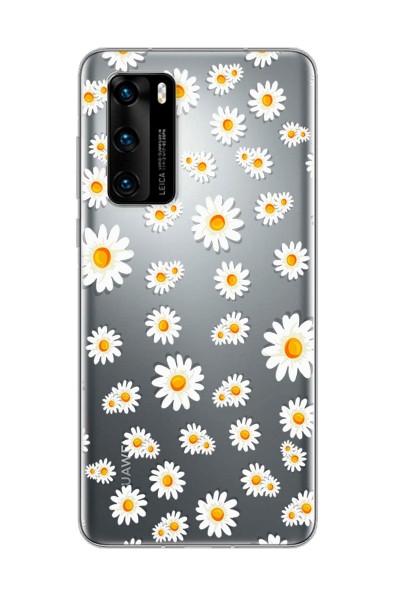 Papatya Tasarımlı Süper Şeffaf Silikon Telefon Kılıfı Huawei P40 Pro