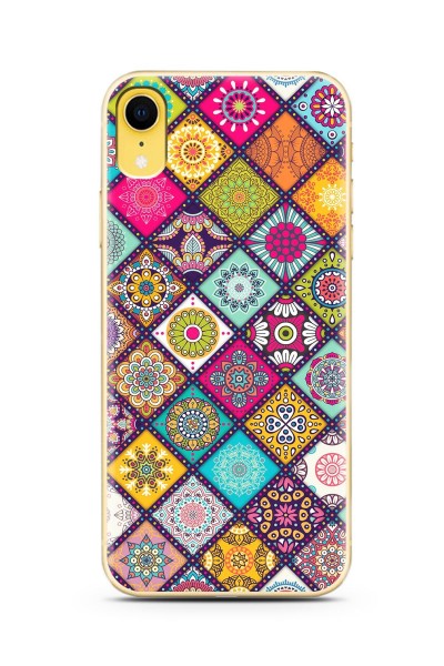 Renkli Seramik Tasarımlı Süper Şeffaf Silikon iPhone Xr Telefon Kılıfı