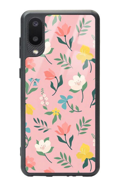 Samsung A-02 Pinky Flowers Tasarımlı Glossy Telefon Kılıfı