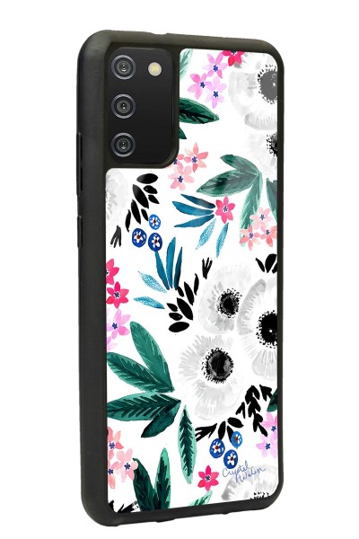 Samsung A-02s Beyaz Çiçek Tasarımlı Glossy Telefon Kılıfı