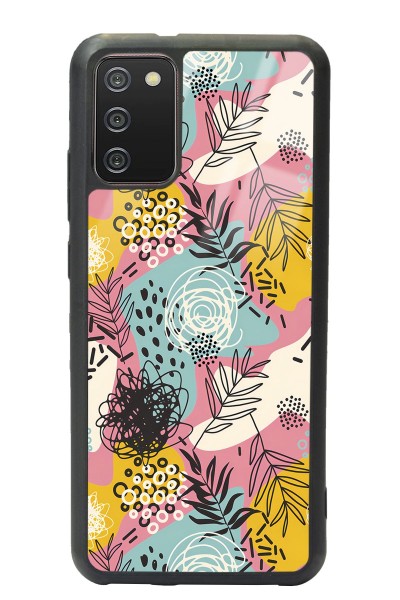 Samsung A-02s Retro Çizgi Çiçek Tasarımlı Glossy Telefon Kılıfı