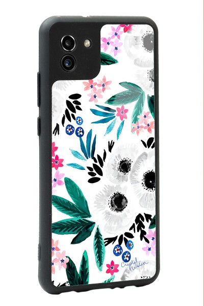 Samsung A-03 Beyaz Çiçek Tasarımlı Glossy Telefon Kılıfı