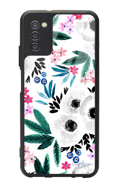 Samsung A-03s Beyaz Çiçek Tasarımlı Glossy Telefon Kılıfı
