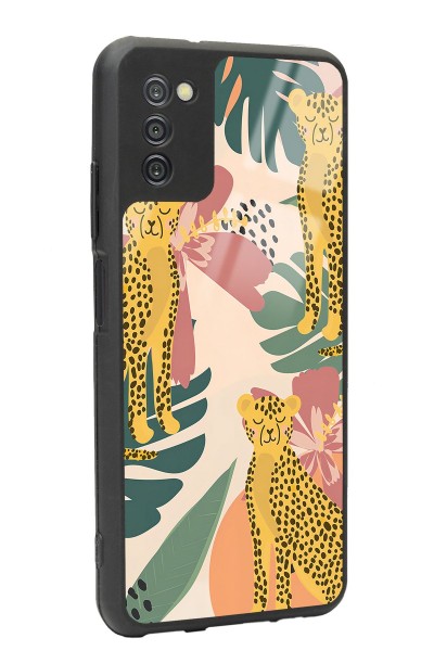Samsung A-03s Çiçekli Leopar Tasarımlı Glossy Telefon Kılıfı