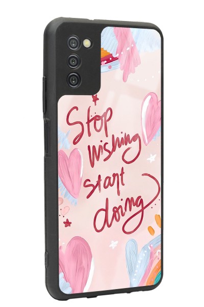 Samsung A-03s Pembe Motto Tasarımlı Glossy Telefon Kılıfı
