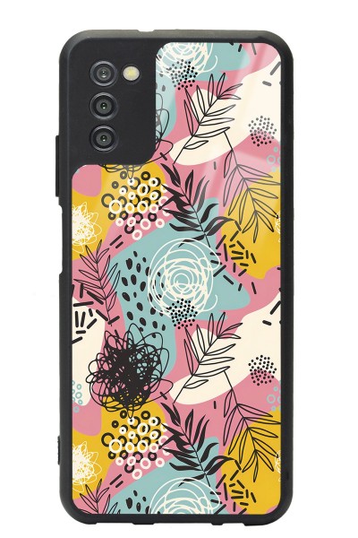 Samsung A-03s Retro Çizgi Çiçek Tasarımlı Glossy Telefon Kılıfı