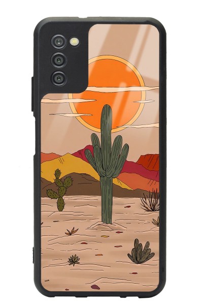 Samsung A-03s Retro Kaktüs Güneş Tasarımlı Glossy Telefon Kılıfı