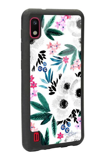 Samsung A-10 Beyaz Çiçek Tasarımlı Glossy Telefon Kılıfı