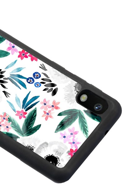 Samsung A-10 Beyaz Çiçek Tasarımlı Glossy Telefon Kılıfı