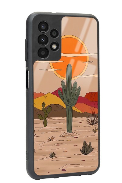 Samsung A-13 Retro Kaktüs Güneş Tasarımlı Glossy Telefon Kılıfı