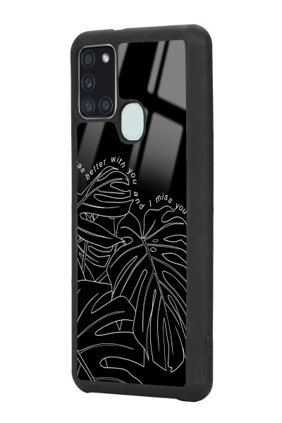 Samsung A-21s Dark Leaf Tasarımlı Glossy Telefon Kılıfı