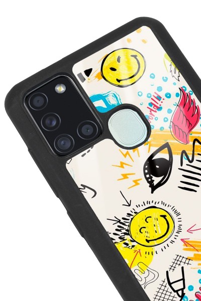 Samsung A-21s Doodle Emoji Tasarımlı Glossy Telefon Kılıfı