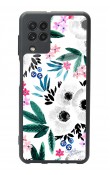 Samsung A-22 Beyaz Çiçek Tasarımlı Glossy Telefon Kılıfı