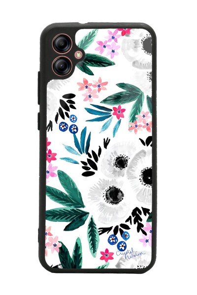 Samsung A04 Beyaz Çiçek Tasarımlı Glossy Telefon Kılıfı