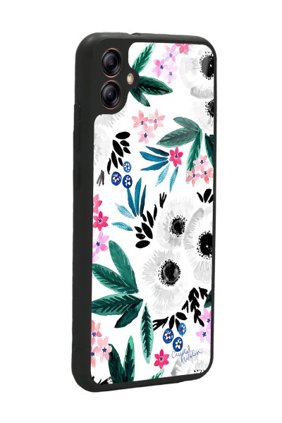 Samsung A04 Beyaz Çiçek Tasarımlı Glossy Telefon Kılıfı