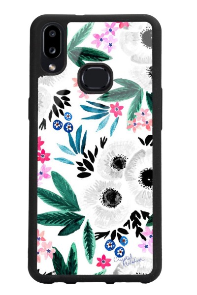 Samsung A10s Beyaz Çiçek Tasarımlı Glossy Telefon Kılıfı