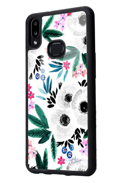 Samsung A10s Beyaz Çiçek Tasarımlı Glossy Telefon Kılıfı