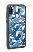 Samsung A11 Mavi Dalga Tasarımlı Glossy Telefon Kılıfı