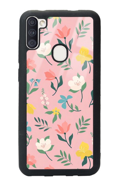 Samsung A11 Pinky Flowers Tasarımlı Glossy Telefon Kılıfı