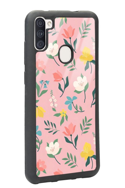 Samsung A11 Pinky Flowers Tasarımlı Glossy Telefon Kılıfı