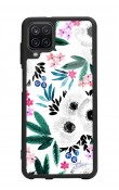 Samsung A12 Beyaz Çiçek Tasarımlı Glossy Telefon Kılıfı