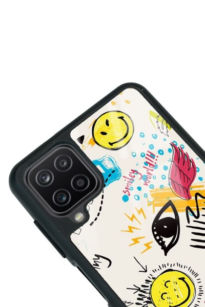 Samsung A12 Doodle Emoji Tasarımlı Glossy Telefon Kılıfı