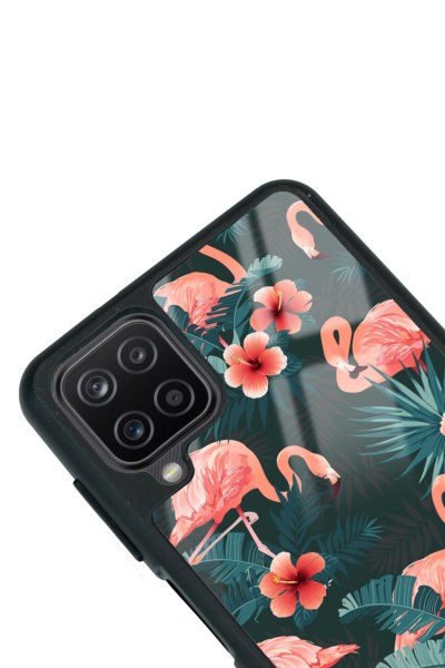 Samsung A12 Flamingo Leaf Tasarımlı Glossy Telefon Kılıfı