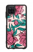 Samsung A12 Fuşya Çiçekli Tasarımlı Glossy Telefon Kılıfı