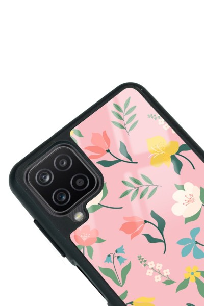 Samsung A12 Pinky Flowers Tasarımlı Glossy Telefon Kılıfı