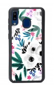 Samsung A20 Beyaz Çiçek Tasarımlı Glossy Telefon Kılıfı